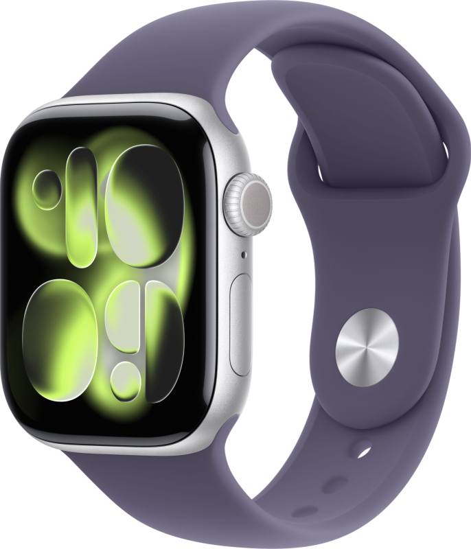 Apple Watch Series 11, 46 mm, Silver Aluminium Purple Fog Sport Band M/L